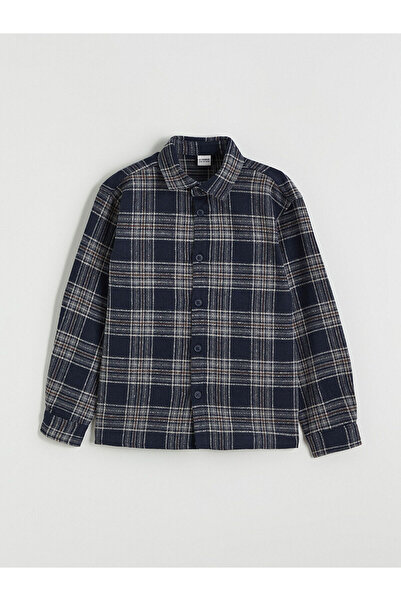 LC Waikiki Lcw Kids Navy Blue Plaid Boys Shirt Jacket