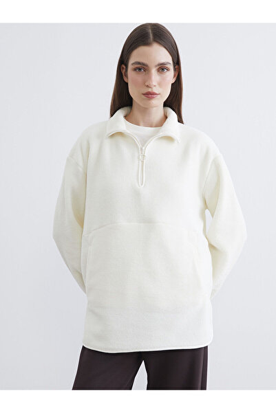 LC Waikiki Stylish and Elegant Ecru Mock Neck Oversized Women's Fleece Sweats...