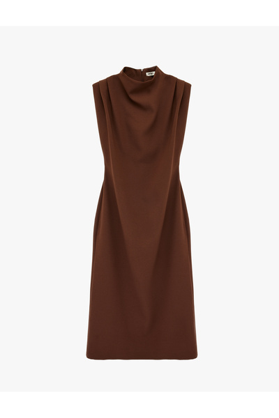 Koton Mock Neck Sleeveless Crepe Long Dress