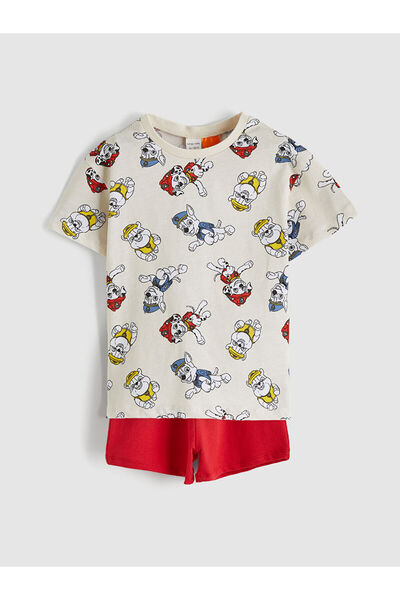 LC Waikiki Ecru Paw Patrol Printed Baby Boy Combed Cotton T-Shirt and Shorts