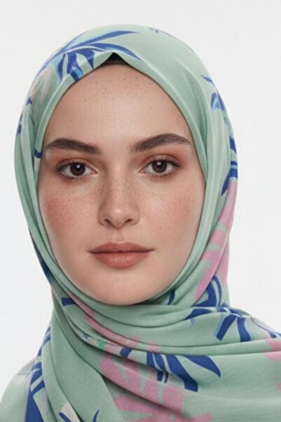 Mizalle & YAQA Yaprak Desenli Açık Yeşil Şal