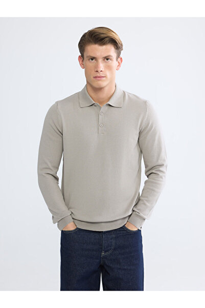 LC Waikiki Beige Polo Neck Men's Knitwear Sweater