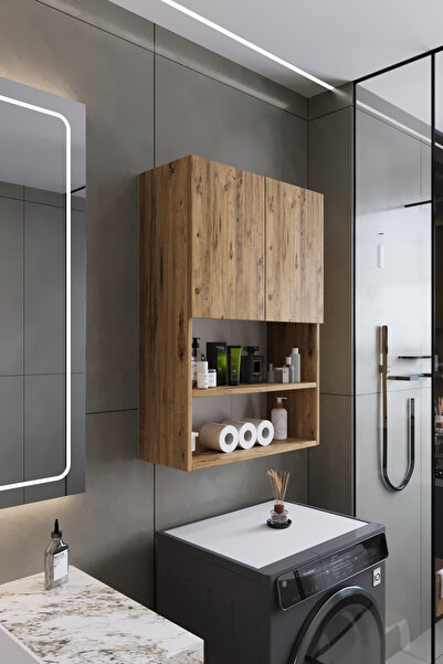 AWOX DENİZ Modern Banyo Dolabı 2 Kapaklı Raflı – Düzenleyici Çok Amaçlı