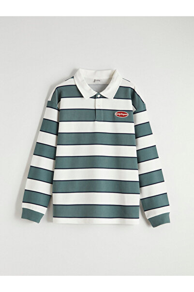 LC Waikiki Green Striped Polo Collar Boys' T-Shirt