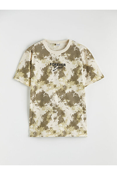 LC Waikiki Meral Collection Khaki Crew Neck Tie-Dye Patterned Boy's T-Shirt