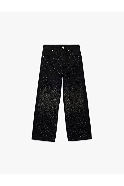 Koton Cotton Pocket Stone Detailed Wide Leg Denim Trousers