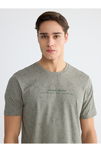 LC Waikiki Khaki Crew Neck Printed Men's T-Shirt