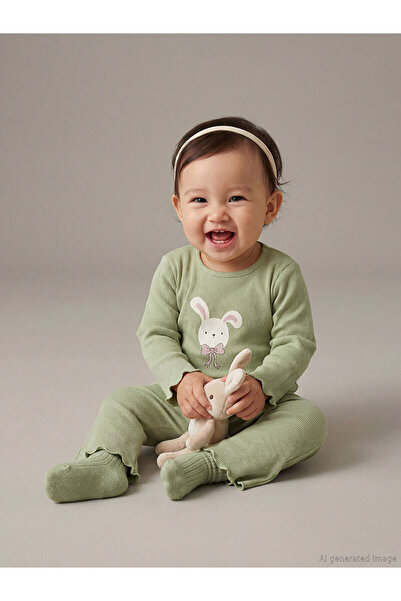 LC Waikiki Yeşil Bisiklet Yaka Kız Çocuk Tişört ve Tayt