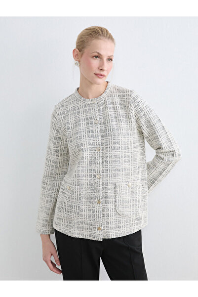 LC Waikiki Gray Crew Neck Plaid Women's Cardigan