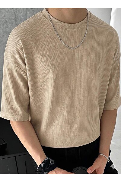 CAST COLLECTİON Ανδρικό μπλουζάκι σε μπεζ χρώμα με αυτοσχεδιασμένο σχέδιο