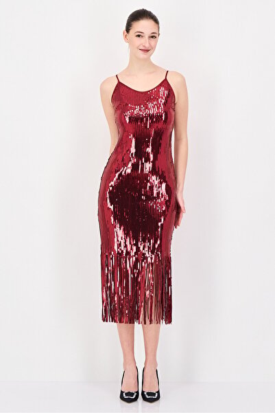 NANETTE LEPORE Women Sequined Fringe Midi Dress, Red