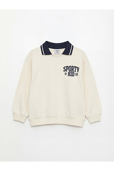 LC Waikiki Mg Trenden Beige Polo Collar Printed Boys' Thick Tracksuit Set