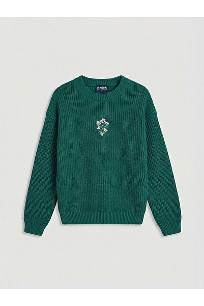 LC Waikiki Peak New Season Crew Neck Embroidered Girls' Knitwear Sweater
