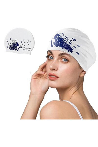 Arabest Women's elastic silicone pool swimming hat, flower print