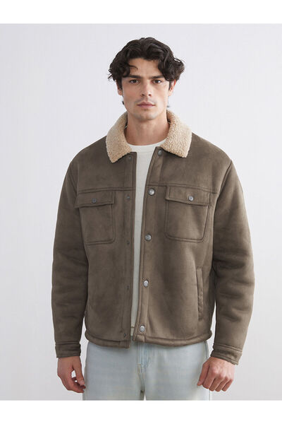 LC Waikiki Kahverengi Standart Kalıp Kürk Yaka Süet Erkek Mont