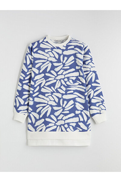 LC Waikiki Blue Crew Neck Patterned Women's Sweatshirt Tunic