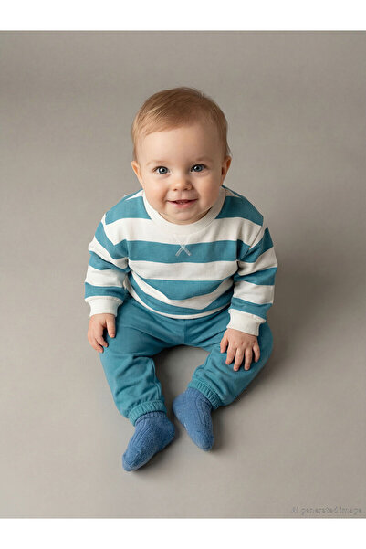 LC Waikiki Ecru Crew Neck Baby Boy Sweatshirt and Sweatpants