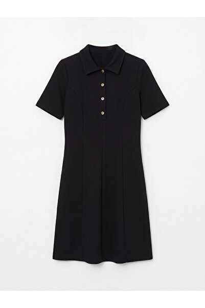 LC Waikiki Black Shirt Collar Waist Fitted Dress