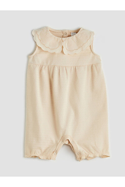 LC Waikiki Beige Baby Girl Combed Cotton Embroidered Jumpsuit