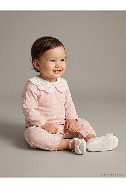 LC Waikiki M&B Collection Pink Peter Pan collar Flower Baby Girl Jumpsuit