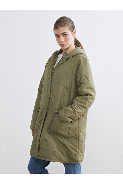 LC Waikiki Khaki Hooded Quilted Women's Puffer Coat