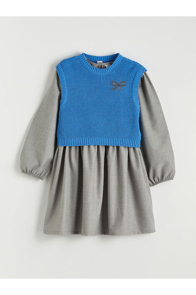 LC Waikiki Blue Crew Neck Girls' Dress and Sweater