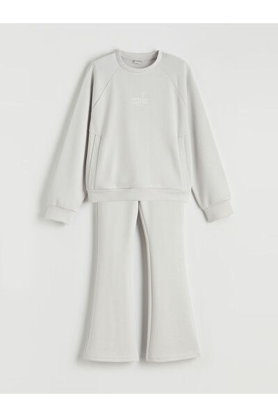 LC Waikiki Gri New York Baskılı Kız Çocuk Soft Touch Sweatshirt ve Tayt