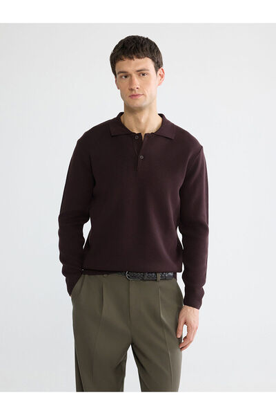LC Waikiki Plum Polo Neck Men's Knitwear Sweater