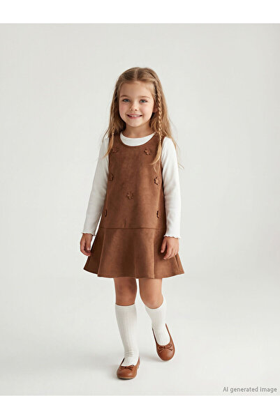 LC Waikiki Brown Girls' Gilet Dress and Long Sleeve T-Shirt