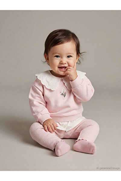 LC Waikiki Pink Peter Pan collar baby girl sweatshirt and leggings