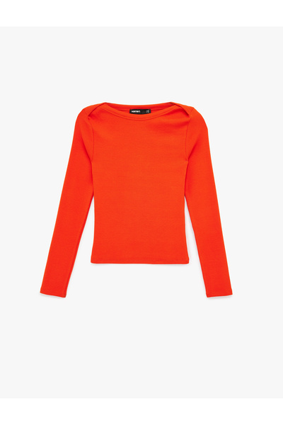 Koton Slim Fit Cotton Long Sleeve Boat Neck T-Shirt