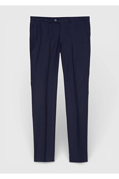 Ramsey Navy Blue Woven Modern Fit Classic 100% Wool Trousers