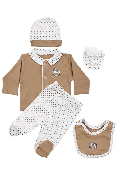 bebegen طقم خروج من المستشفى مكون من 5 قطع مطرزة على شكل حصان باللون البني إك...