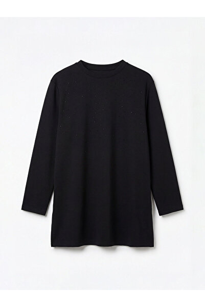 LC Waikiki Black Stone Soft Touch Oversized Women's Sweatshirt Tunic