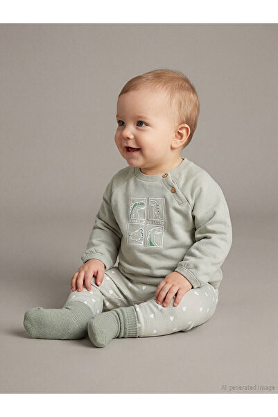 LC Waikiki Green Printed Baby Boy Sweatshirt and Pants