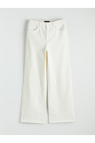 LC Waikiki بنطلون نسائي أبيض واسع الساق ذو مقاس قياسي