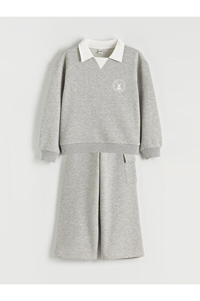 LC Waikiki Gray Polo Neck Girls' Sweatshirt and Sweatpants