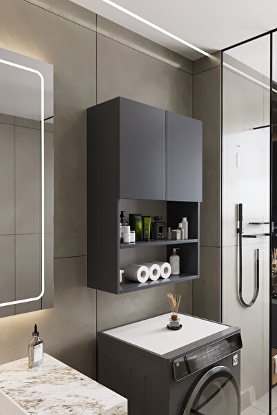 AWOX DENİZ Modern Banyo Dolabı 2 Kapaklı Raflı – Düzenleyici Çok Amaçlı