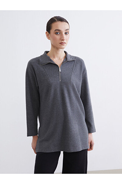LC Waikiki Anthracite Stand Collar Women's Sweatshirt Tunic