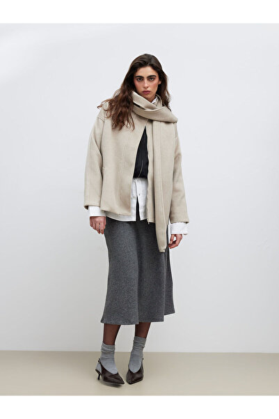 LC Waikiki Beige Detachable Shawl Collar Women's Cashmere Coat