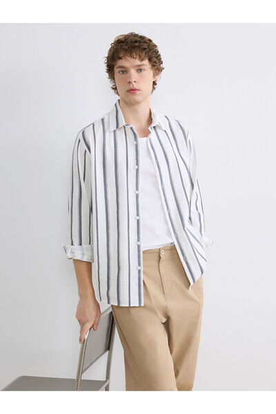 LC Waikiki Peak New Season Regular Fit Striped Linen Look Men's Shirt