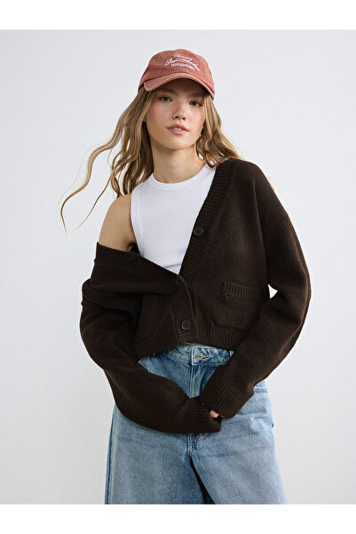 LC Waikiki Brown V-Neck Women's Knitwear Cardigan