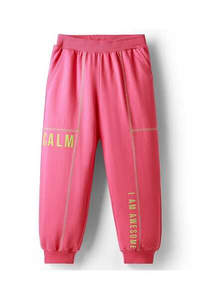 Pine kids Cotton Knit Full Length Track Pant with Text Print - Hot Pink