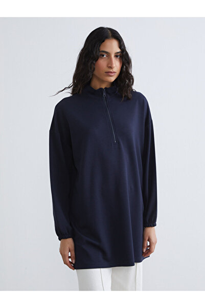 LC Waikiki Navy Blue Soft Touch Oversized Women's Sweatshirt Tunic