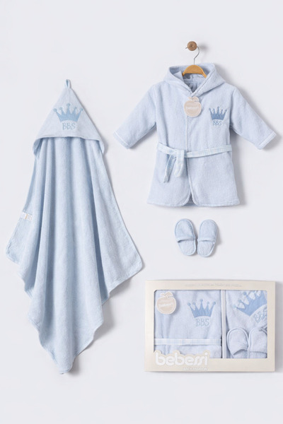 Bebessi بغطاء رأس طقم روب حمام مطرز للأطفال مكون من 3 قطع (روب حمام + منشفة +...