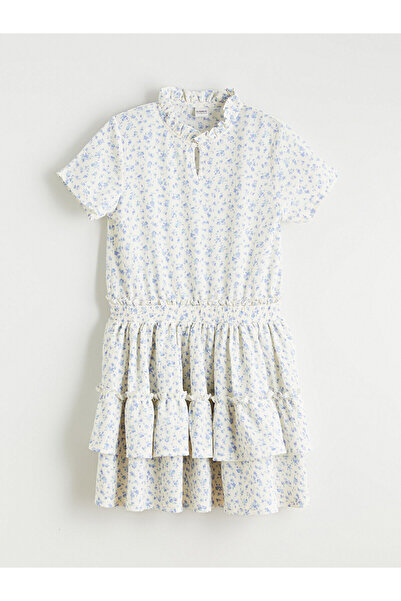 LC Waikiki Meral kolekcija ekru Visoka kragna cvetna haljina za devojčice