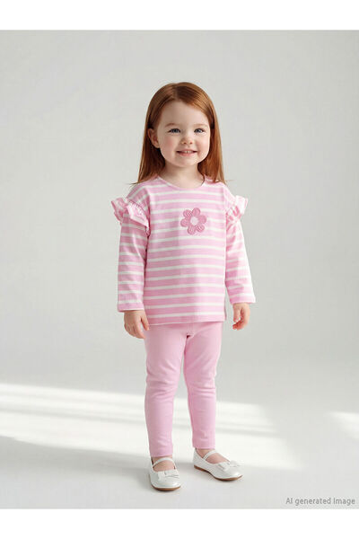 LC Waikiki M&B Collection Ecru Floral Embroidered Baby Girl Blouse and Leggings