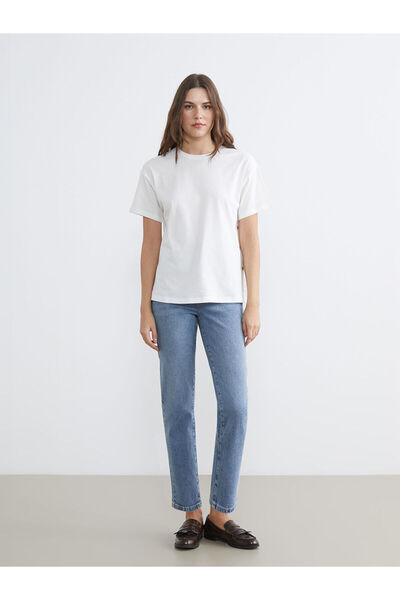 LC Waikiki Nevavm Mom Fit Women's Jean Pants with Elastic Waist and Differenc...