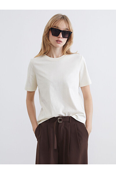 LC Waikiki Γυναικείο μπλουζάκι μπεζ Crew Neck