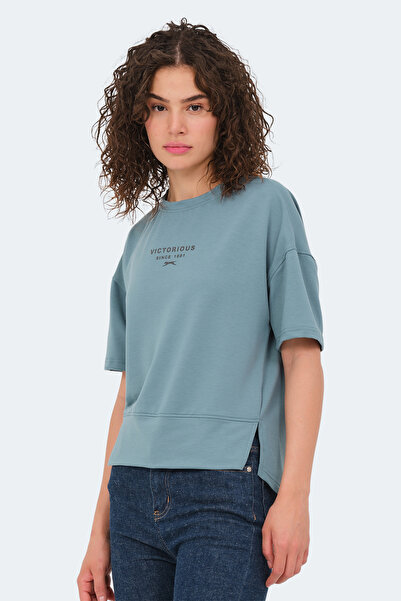Slazenger Village Women's Oversized Water Green T-Shirt